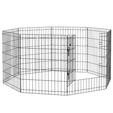Eight-Panel Metal Dog Playpen with Door – Black