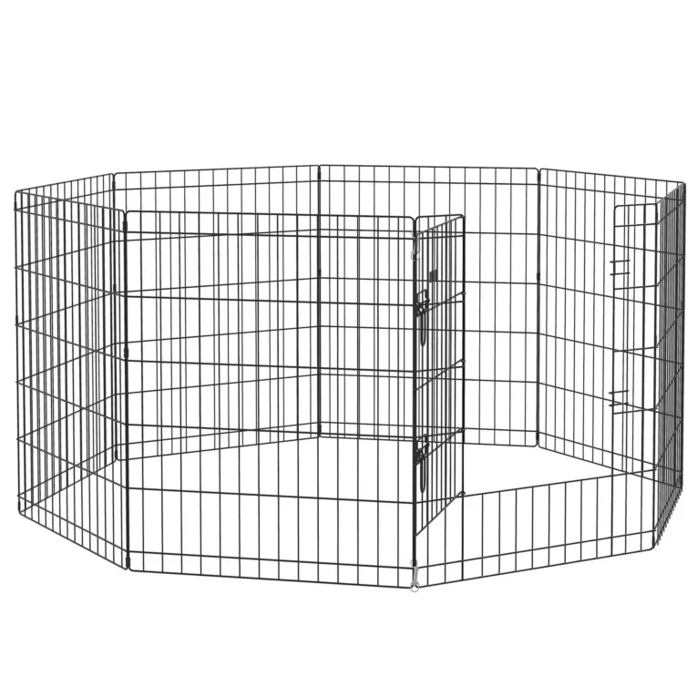 Eight-Panel Metal Dog Playpen with Door – Black
