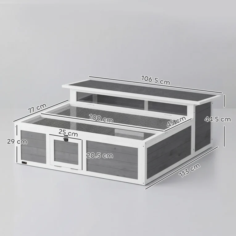 Wooden Tortoise House with Viewing Window – Dark Grey, 113cm