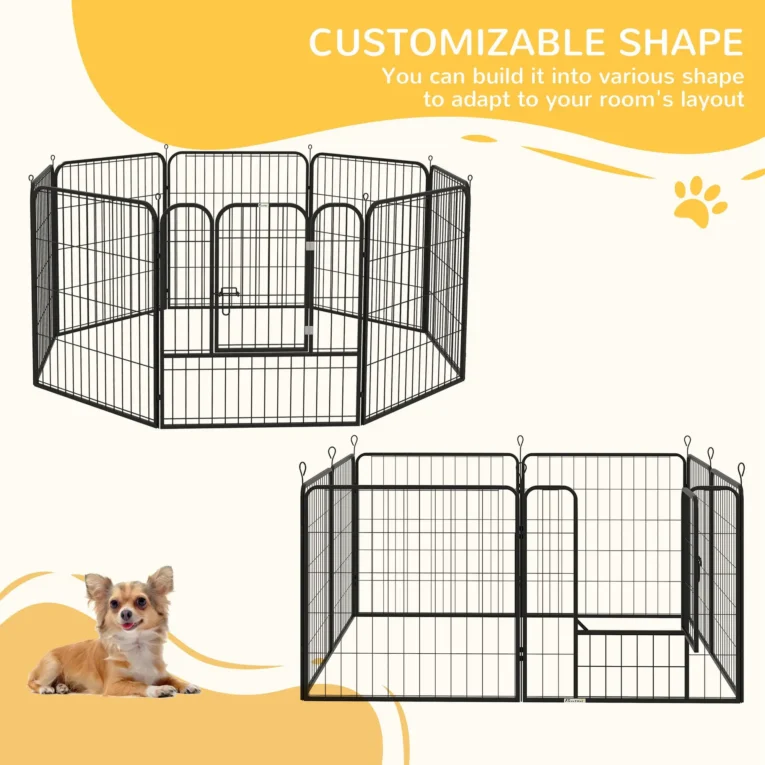 Eight-Panel Steel Dog Playpen with Door – Black, 80cm High