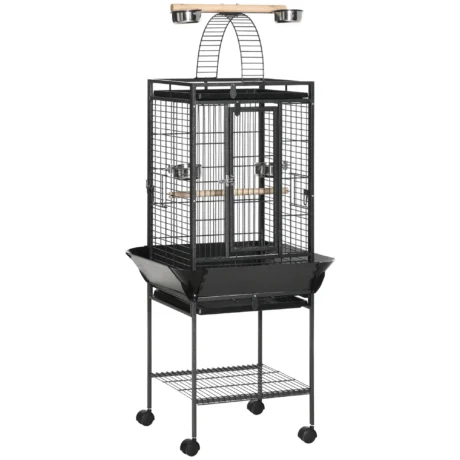 Bird Cage with Play Top, Seed Guard and Stand &ndash; Dark Grey, 156cm