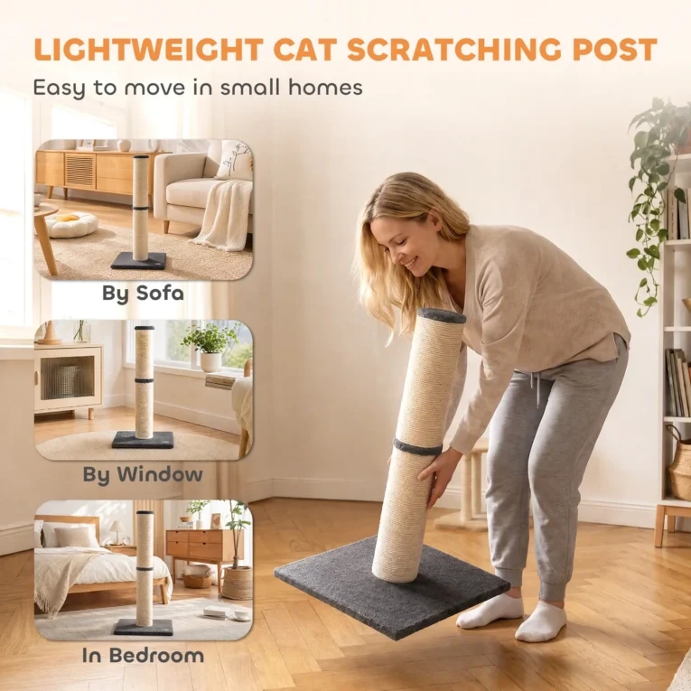 Tall Sisal Cat Scratching Post with Plush Base – Dark Grey, 80cm