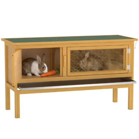 Outdoor Rabbit Hutch 115x44cm Openable Roof – Yellow and Green