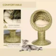 Raised Woven-Grass Cat Cave with Cushion – Yellow, 69cm