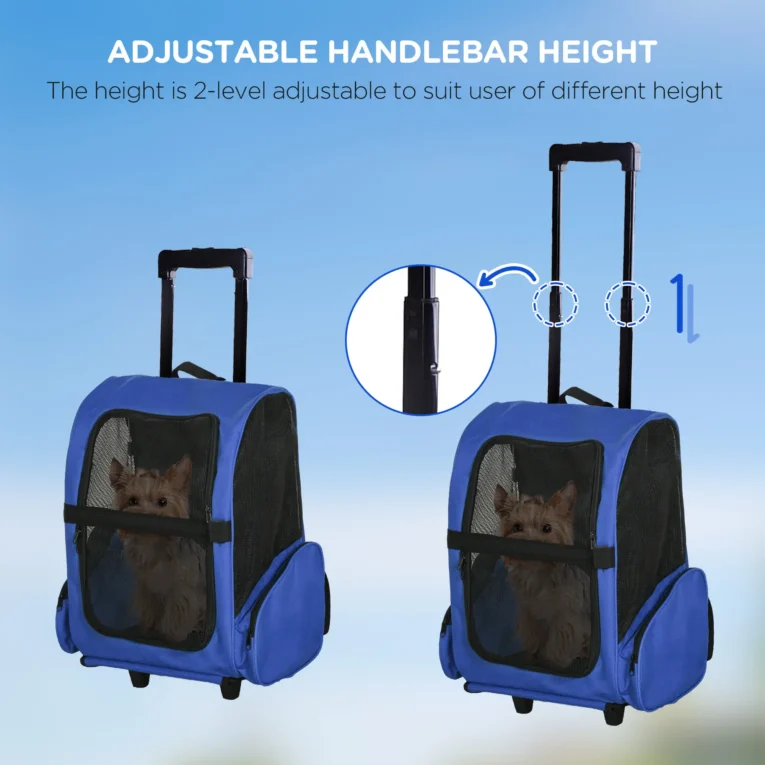 Pet Backpack and Wheeled Trolley Carrier – Blue, 4kg