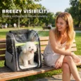 Expandable Pet Backpack with Mesh Doors – Light Grey, 10kg Capacity