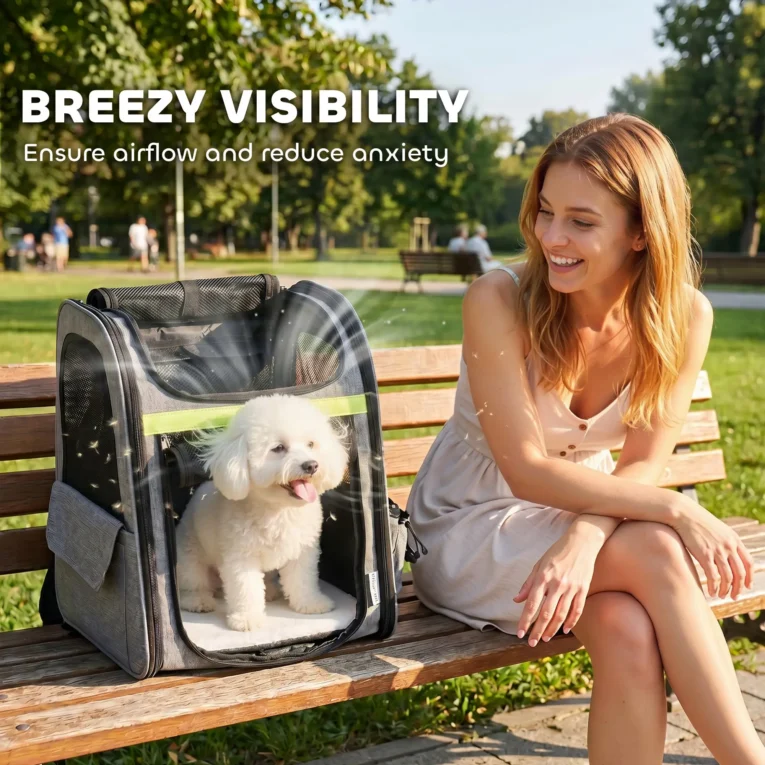 Expandable Pet Backpack with Mesh Doors – Light Grey, 10kg Capacity Expandable Pet Backpack with Mesh Doors – Light Grey, 10kg Capacity