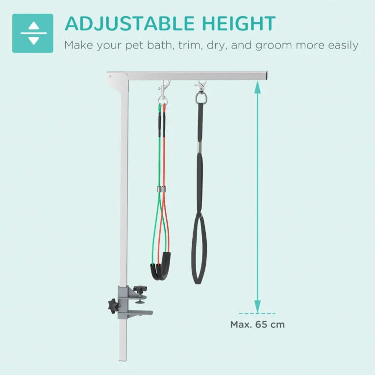 Adjustable Pet Grooming Arm with Clamp and Loop – Silver Adjustable Pet Grooming Arm with Clamp and Loop – Silver