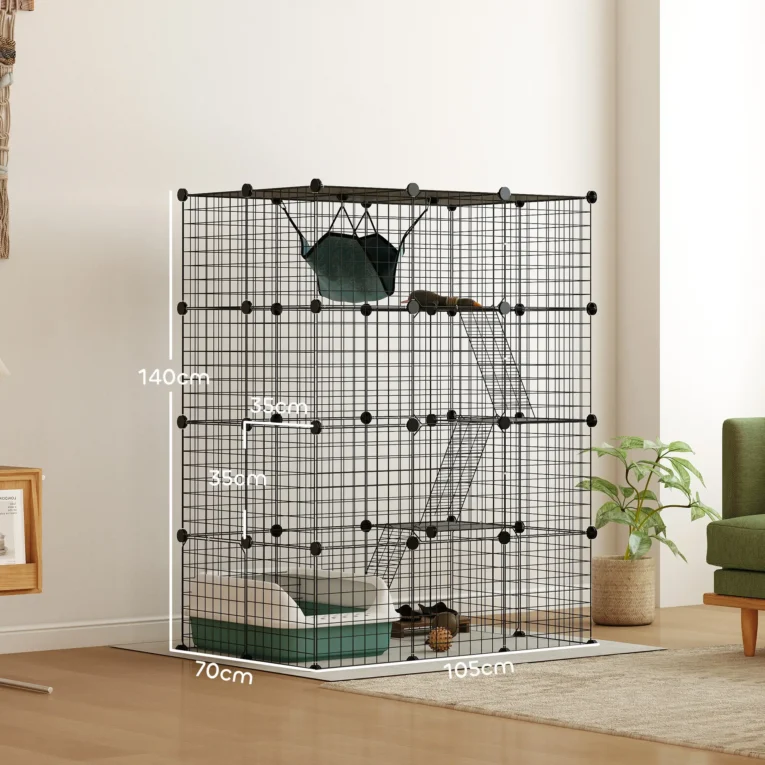 Four-Level Modular Indoor Cat Enclosure with Hammock – Black