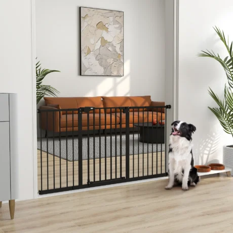 Wide Dog Gate with Three Extensions – Black