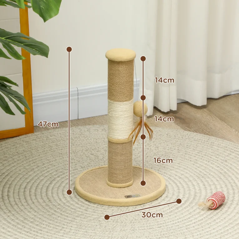 Multi-Texture Cat Scratching Post with Hanging Toys – Brown, 47cm