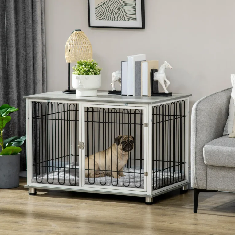 Furniture Dog Crate with Washable Cushion – Graphite Grey