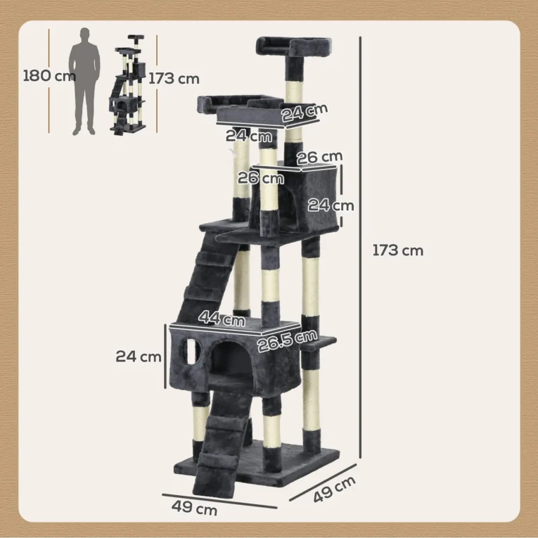 Cat Activity Tower with Scratching House – Charcoal grey