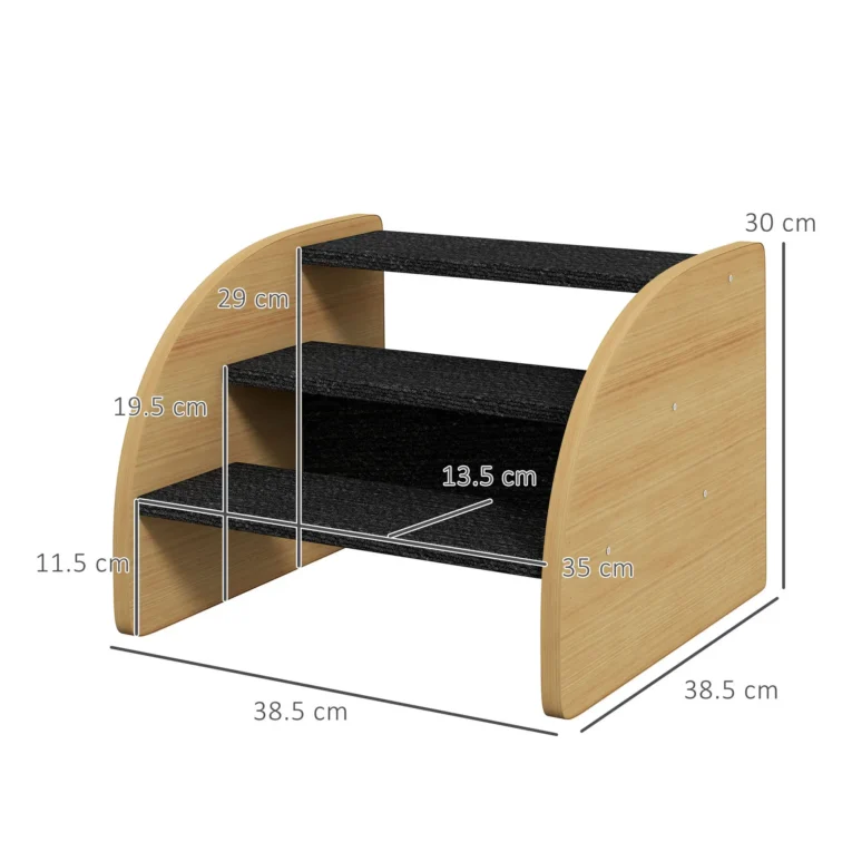 Three-Step Pet Stairs with Side Panels – Oak Tone, 30cm