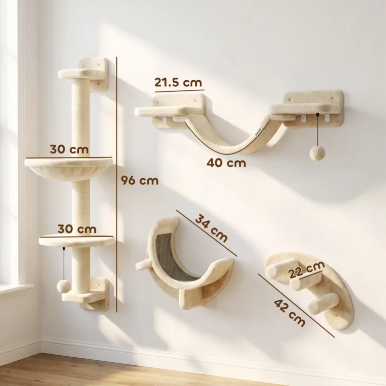 Four-Piece Cat Wall Climbing Set with Hammock – Beige Four-Piece Cat Wall Climbing Set with Hammock – Beige