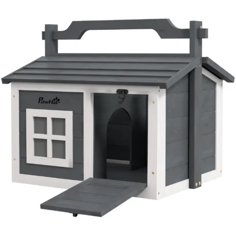 Compact Wooden Rabbit Resting House with Carry Handle &ndash; Grey