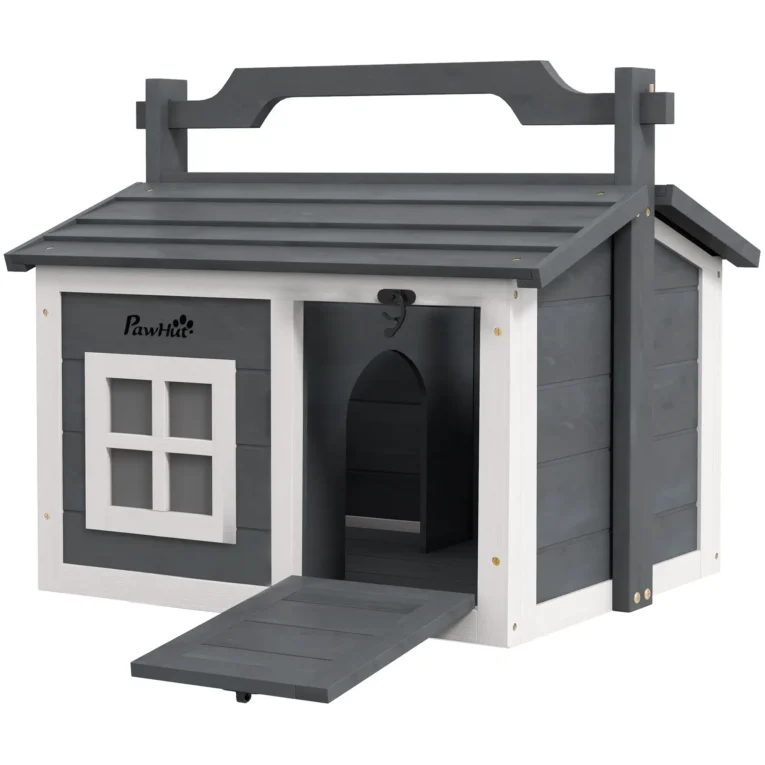 Compact Wooden Rabbit Resting House with Carry Handle – Grey