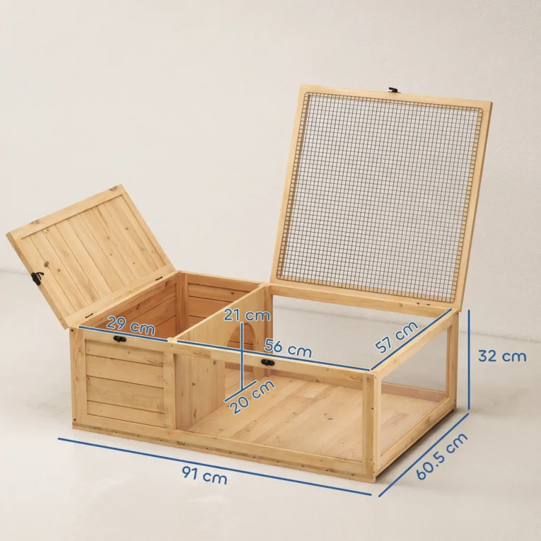 Wooden Tortoise House with Mesh Roofs – Light Yellow