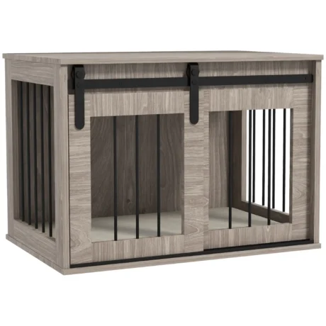 Compact Dog Crate with Sliding Door and Cushion – Brown, 80cm