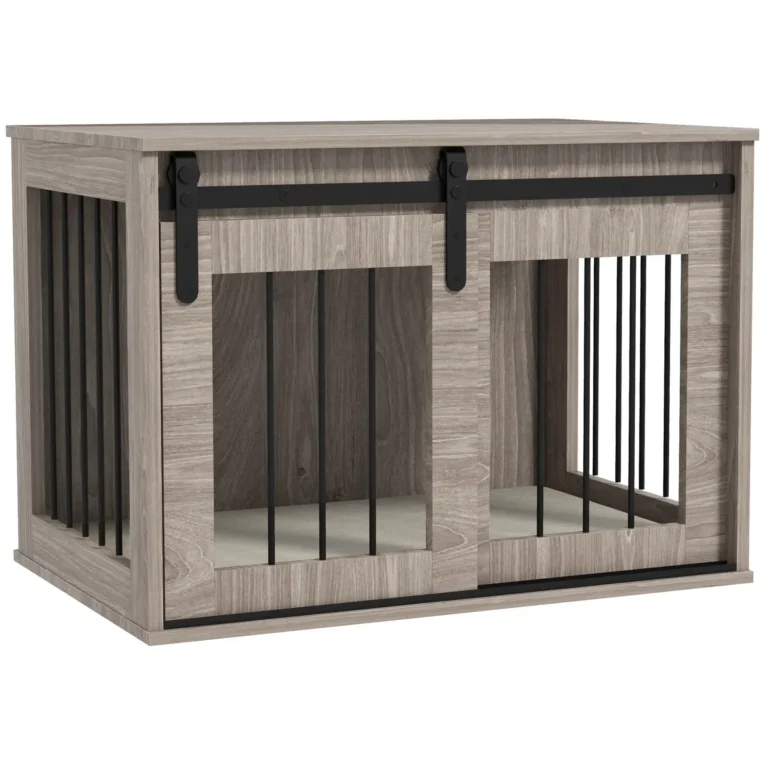 Compact Dog Crate with Sliding Door and Cushion – Brown, 80cm