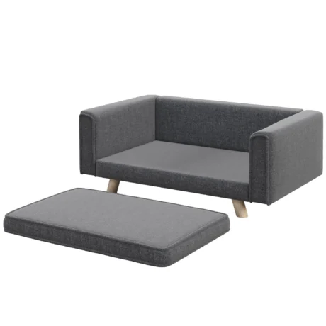 Raised Dog Sofa with Washable Cushion – Grey, 86cm