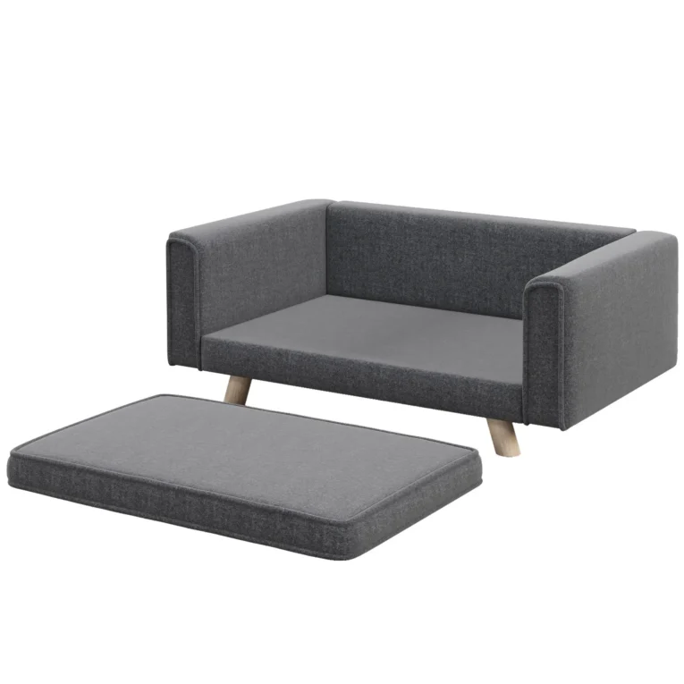 Raised Dog Sofa with Washable Cushion – Grey, 86cm