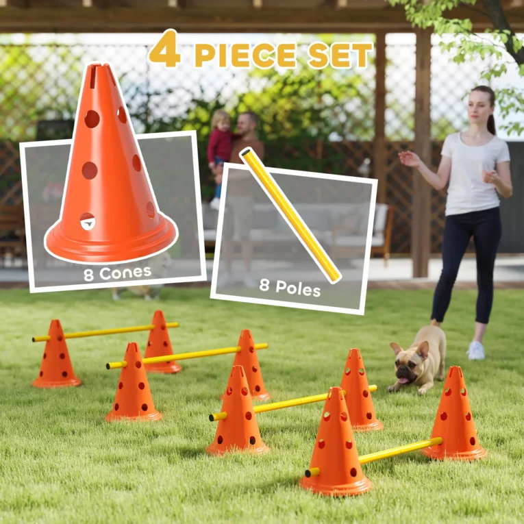 Four-Jump Dog Agility Set with Cones and Poles – Orange