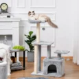 Cat Tower with Den and Raised Perches – Light Grey, 114cm