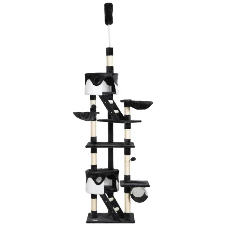 Floor-to-Ceiling Cat Tree with Hammocks and Tunnel – White, 240–260cm