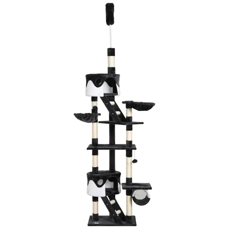 Floor-to-Ceiling Cat Tree with Hammocks and Tunnel – White, 240–260cm