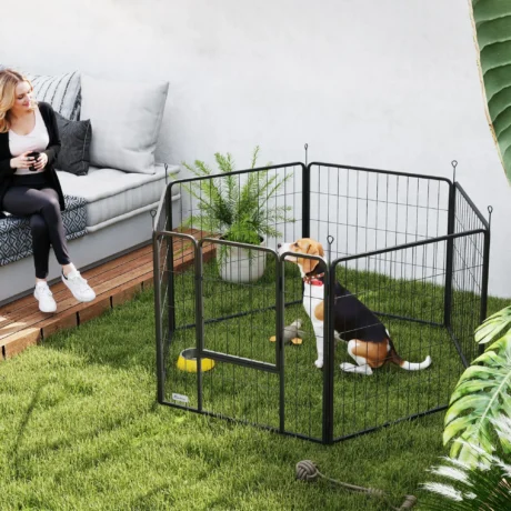 Six-Panel Steel Dog Playpen with Door &ndash; Grey, 80cm High &ndash; detail 2