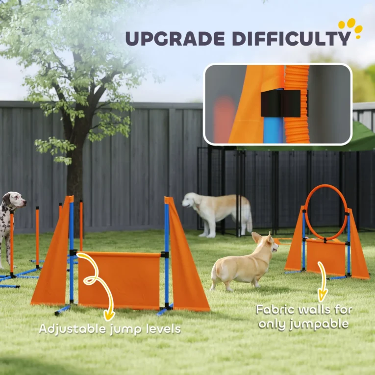 Portable Dog Agility Set with Jumps and Weave Poles – Orange
