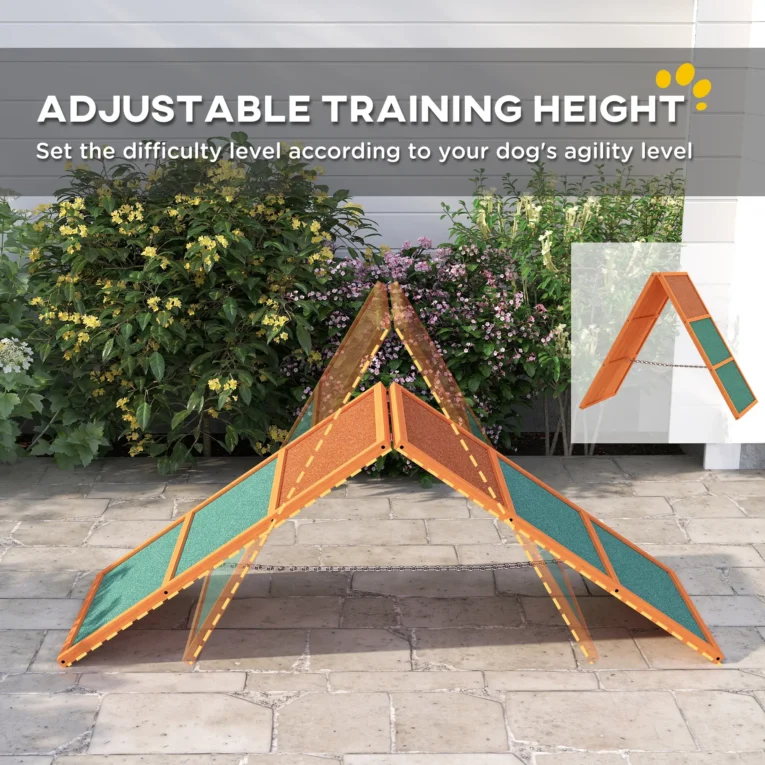 Adjustable Wooden A-Frame Dog Agility Ramp – Orange and Green