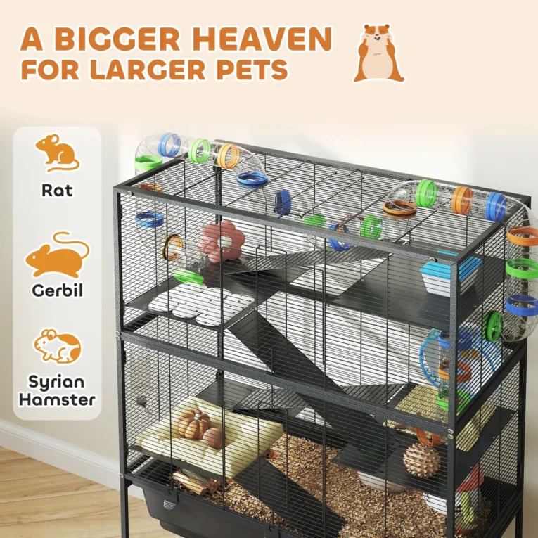 Five-Level Small-Animal Cage with Wheels and Deep Tray – Black Five-Level Small-Animal Cage with Wheels and Deep Tray – Black