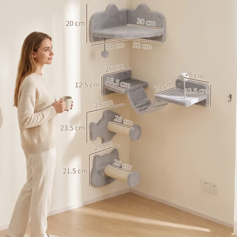 Cat shelves 90W x 26D x 12.5Hcm – Light grey and cream white