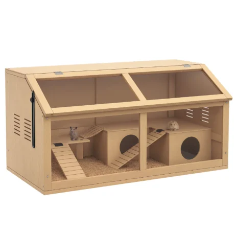 Wooden Hamster Habitat with Bridge and Opening Top &ndash; Natural, 85cm