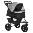 Dog Pram 3-Wheel Stroller for Small Dogs – Grey and black