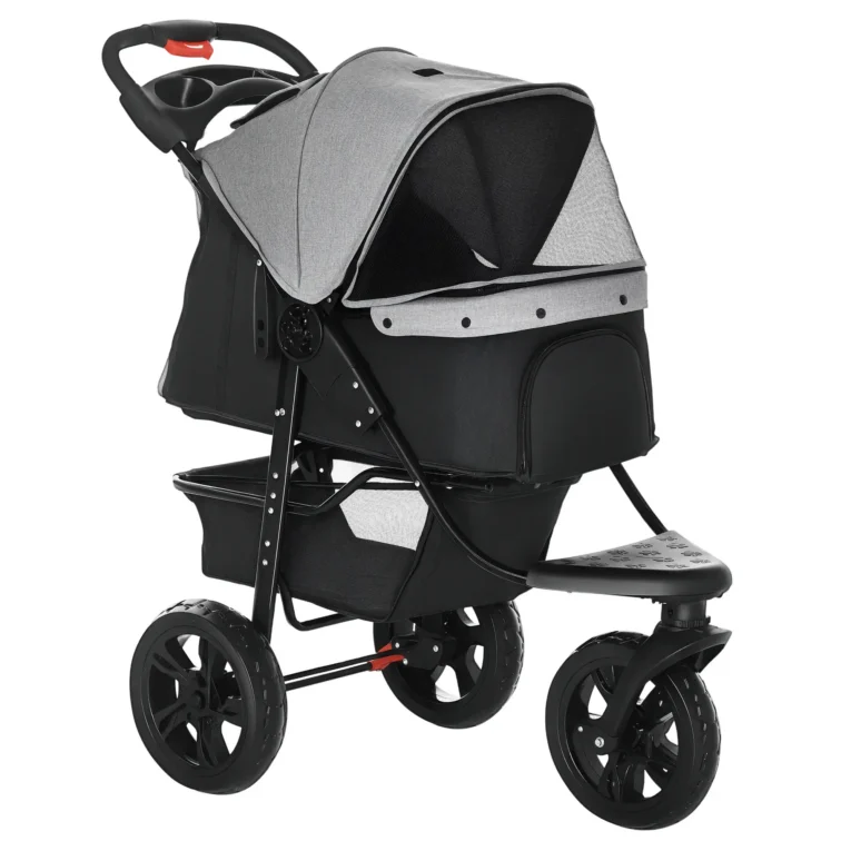 Dog Pram 3-Wheel Stroller for Small Dogs – Grey and black