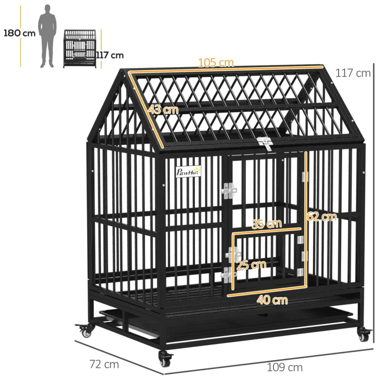 Heavy Duty Dog Crate on Wheels with Tray 43″ – Black