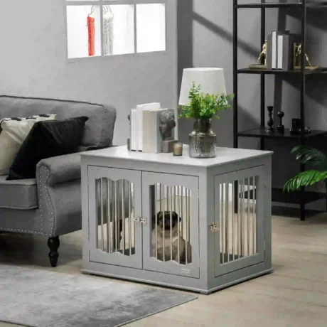 Three-Door Furniture Dog Crate – Grey, 80.5cm