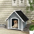 Wooden Dog Kennel with Removable Floor for Large Dogs, 106.5H x 110W x 98D cm – Grey and black