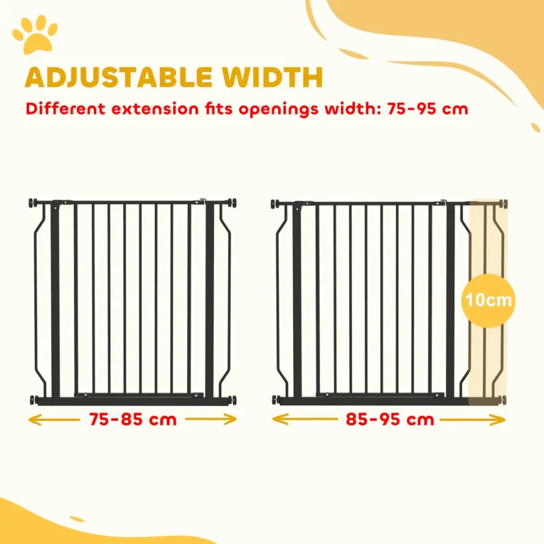 Adjustable Walk-Through Dog Gate – Black, 75–95cm