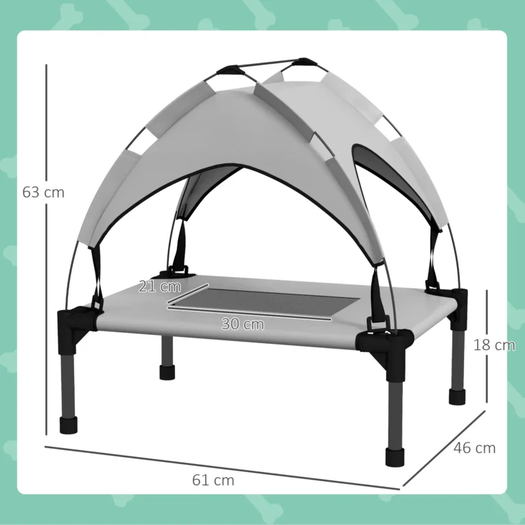 Raised Dog Bed with Canopy – Light Grey, 61 × 46cm