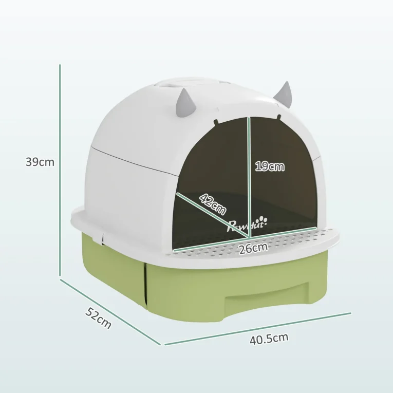 Covered Cat Litter Box with Pull-Out Tray – Green