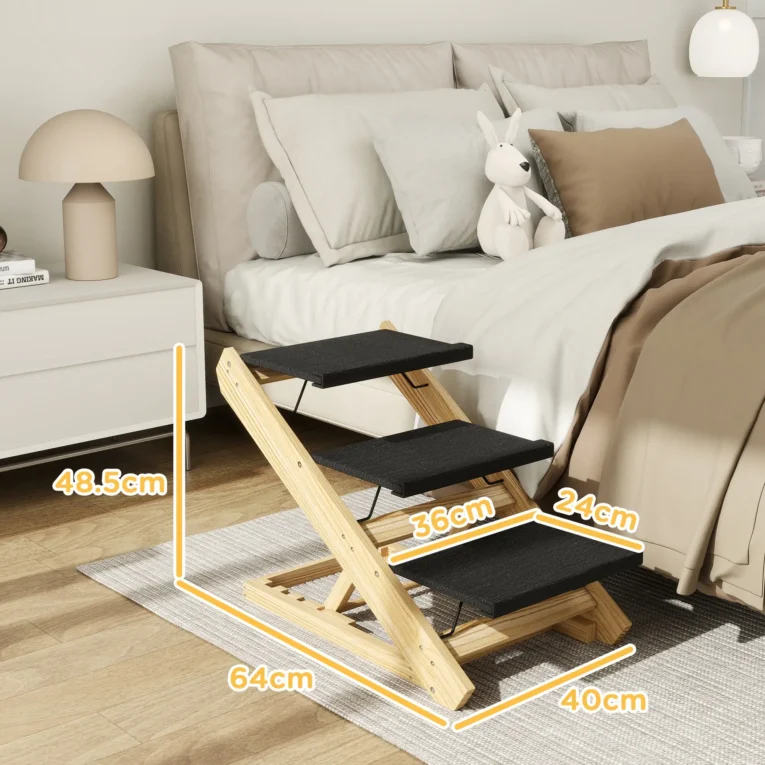 Adjustable Wooden Pet Steps and Ramp – Natural, 48.5cm Adjustable Wooden Pet Steps and Ramp – Natural, 48.5cm