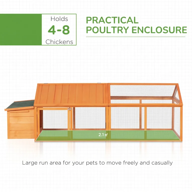 Wooden Chicken Coop with Nesting Box and Opening Roof – Orange, 240cm