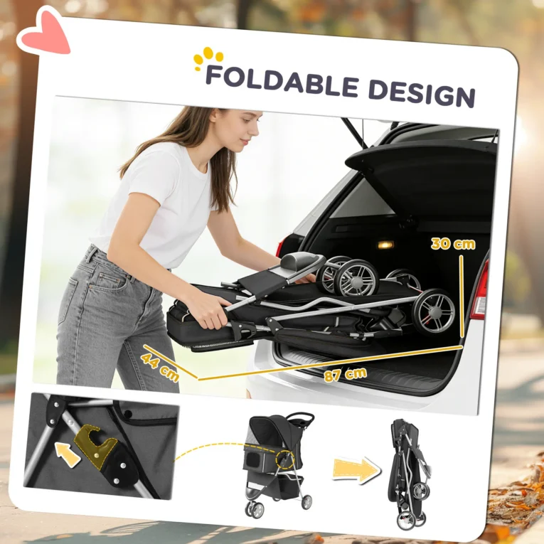 Three-Wheel Folding Pet Stroller – Dark Grey Three-Wheel Folding Pet Stroller – Dark Grey