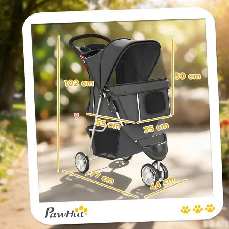 Three-Wheel Folding Pet Stroller – Dark Grey Three-Wheel Folding Pet Stroller – Dark Grey