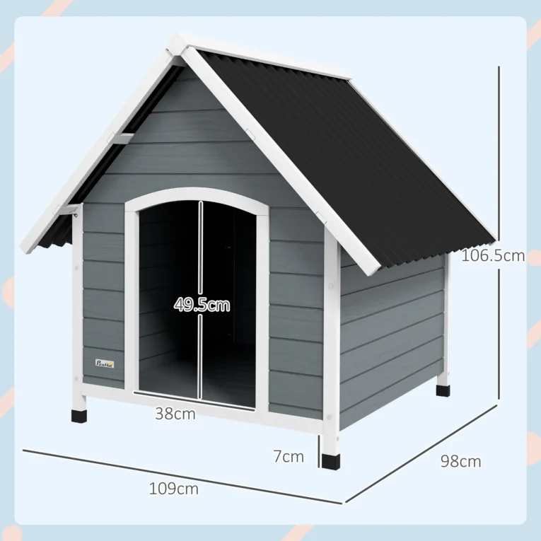 Wooden Dog Kennel with Removable Floor for Large Dogs, 106.5H x 110W x 98D cm – Grey and black