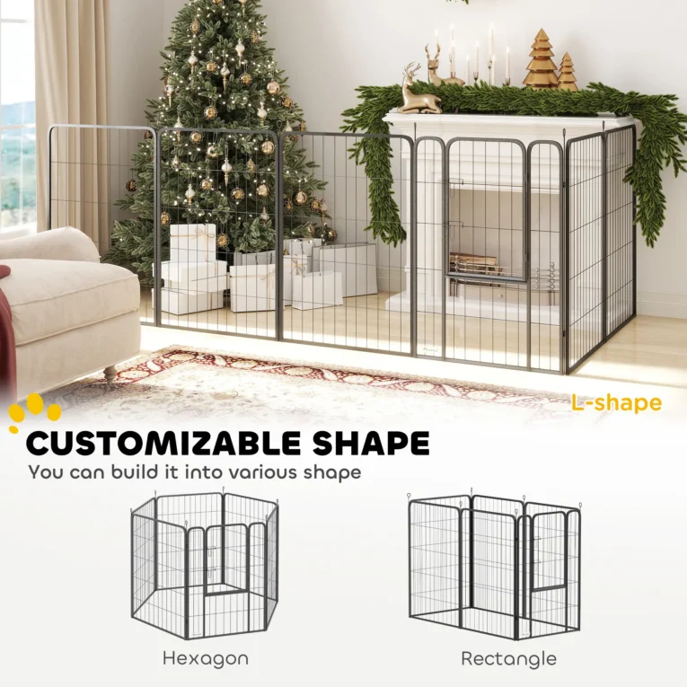Six-Panel Steel Dog Playpen with Gate – Black, 100 × 68cm Panels
